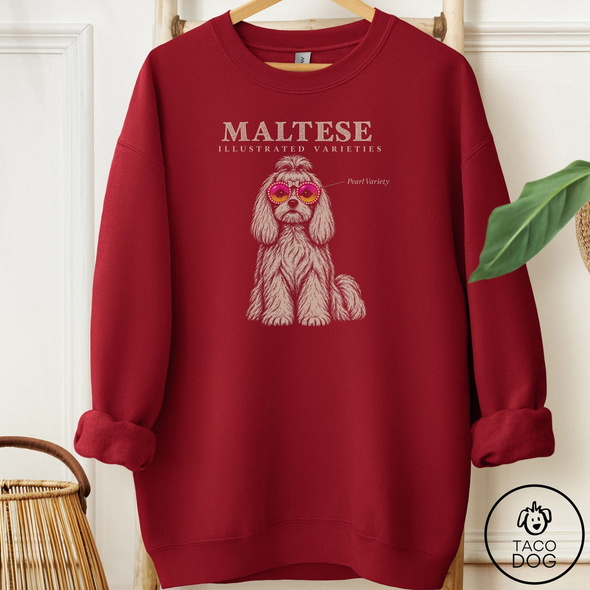 Maltese Sunglasses Field Guide Sweatshirt Garnet Taco-Dog