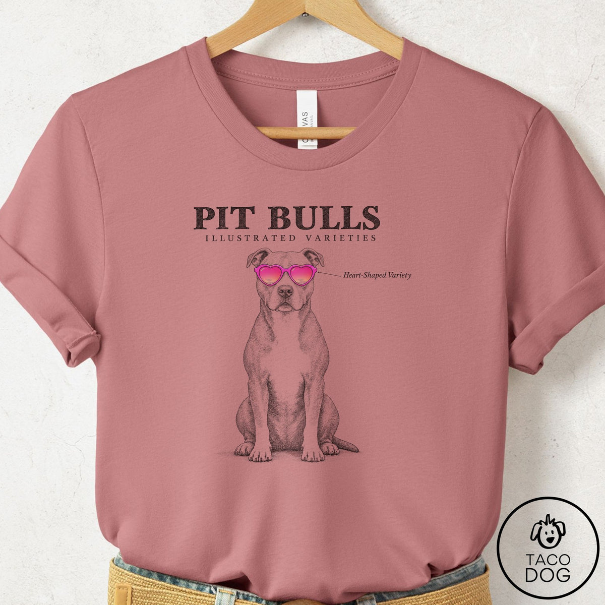 Pitbull Sunglasses Field Guide T-Shirt Mauve Taco-Dog