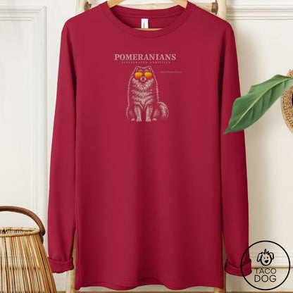 Pomeranian Sunglasses Field Guide Long Sleeve Tee Cardinal Taco-Dog