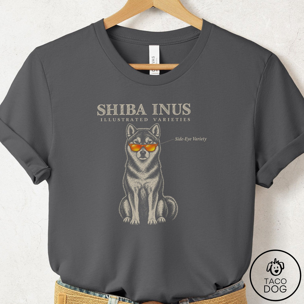 Shiba Inu Sunglasses Field Guide T-Shirt Asphalt Taco-Dog