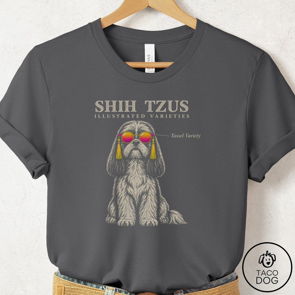 Shih Tzu Sunglasses Field Guide T-Shirt Asphalt Taco-Dog