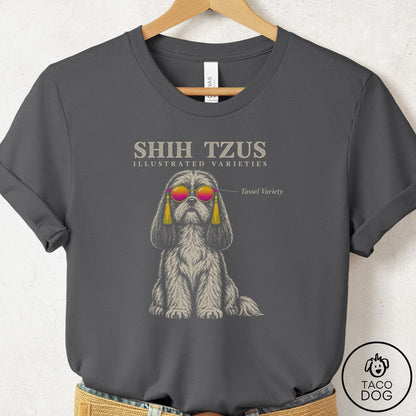 Shih Tzu Sunglasses Field Guide T-Shirt Asphalt Taco-Dog
