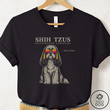 Shih Tzu Sunglasses Field Guide T-Shirt Black Taco-Dog