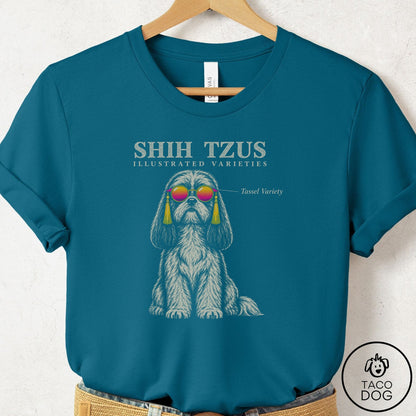 Shih Tzu Sunglasses Field Guide T-Shirt Deep Teal Taco-Dog