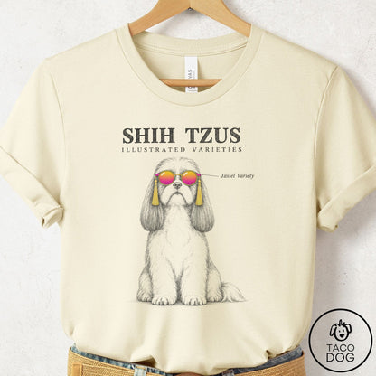 Shih Tzu Sunglasses Field Guide T-Shirt Natural Taco-Dog