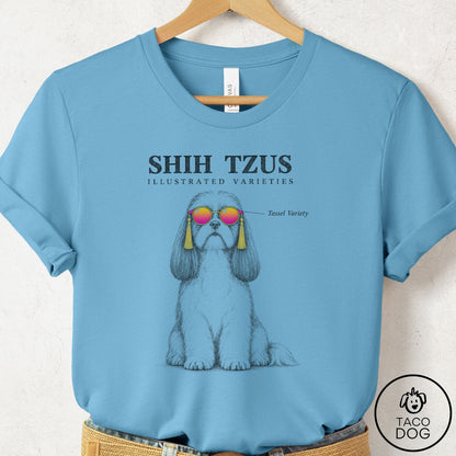 Shih Tzu Sunglasses Field Guide T-Shirt Ocean Blue Taco-Dog