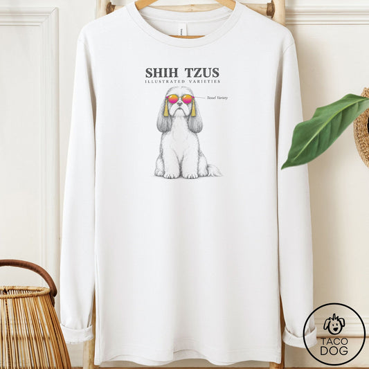 Shih Tzu Sunglasses Field Guide Long Sleeve Tee White Taco-Dog