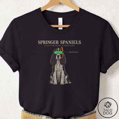Springer Spaniel Sunglasses Field Guide T-Shirt Black Taco-Dog