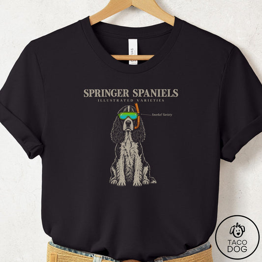 Springer Spaniel Sunglasses Field Guide T-Shirt Black Taco-Dog
