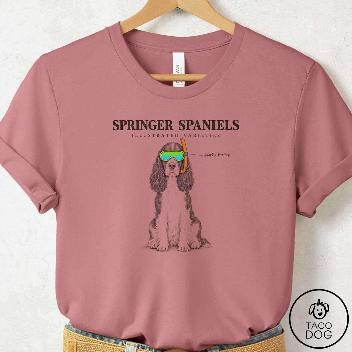 Springer Spaniel Sunglasses Field Guide T-Shirt Mauve Taco-Dog