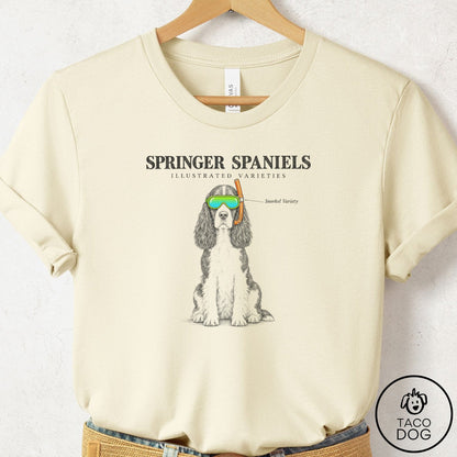 Springer Spaniel Sunglasses Field Guide T-Shirt Natural Taco-Dog