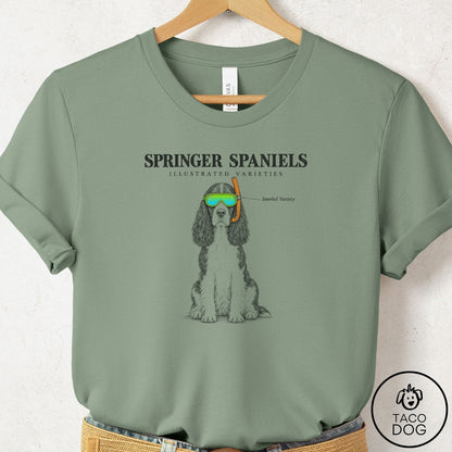 Springer Spaniel Sunglasses Field Guide T-Shirt Sage Taco-Dog