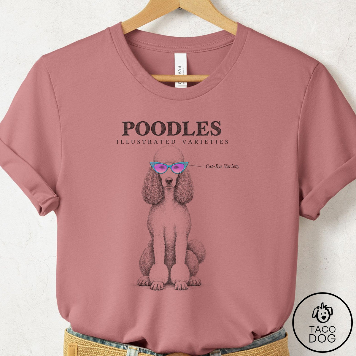 Poodle Sunglasses Field Guide T-Shirt Mauve Taco-Dog
