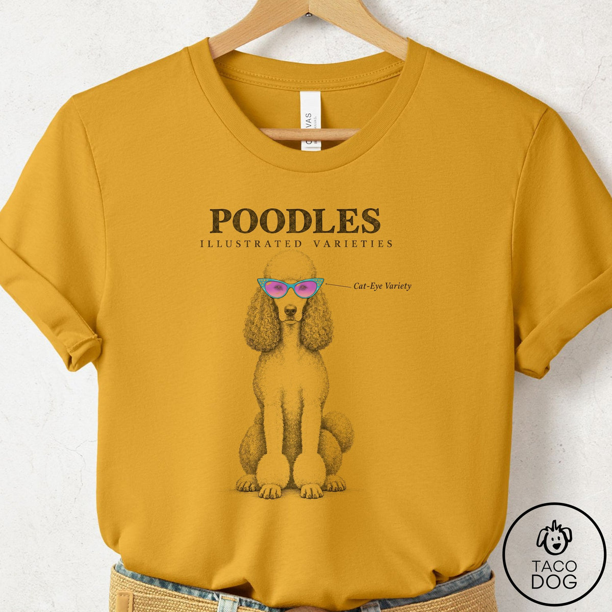 Poodle Sunglasses Field Guide T-Shirt Mustard Taco-Dog
