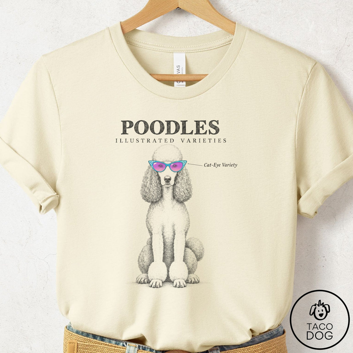 Poodle Sunglasses Field Guide T-Shirt Natural Taco-Dog