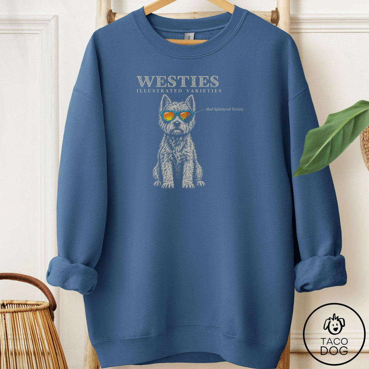 Westie Sunglasses Field Guide Sweatshirt Indigo Blue Taco-Dog