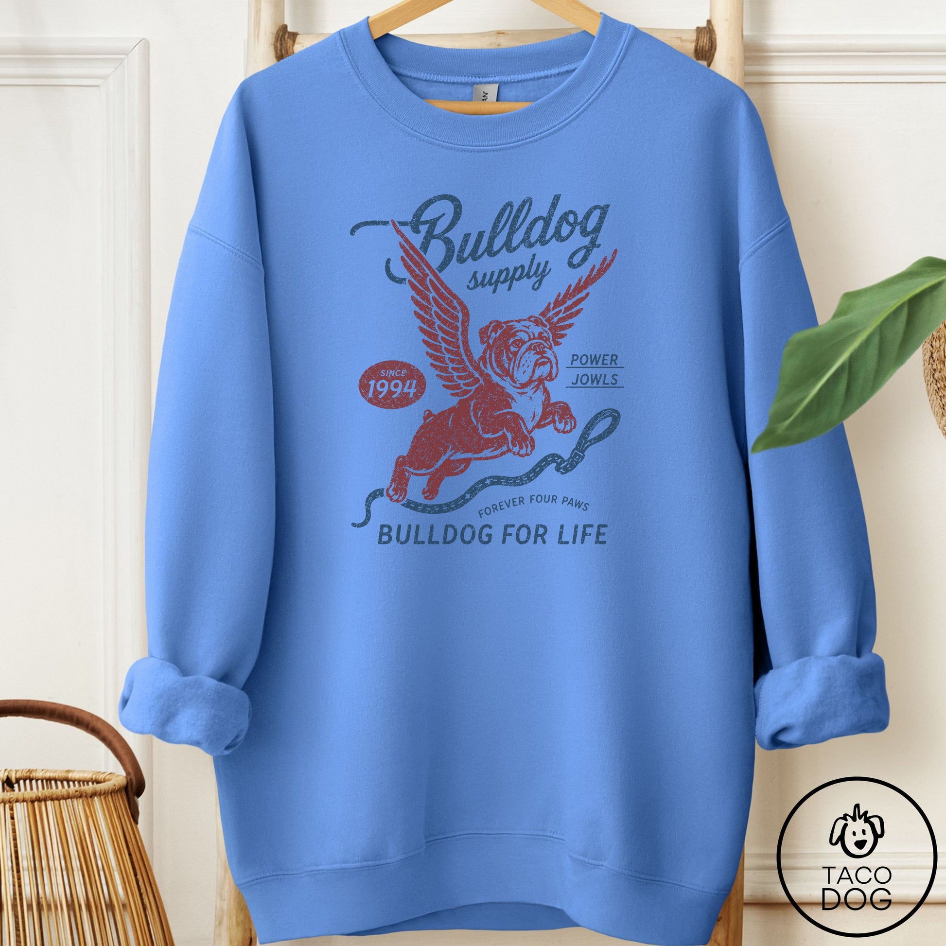 English Bulldog Supply Sweatshirt Carolina Blue Taco-Dog