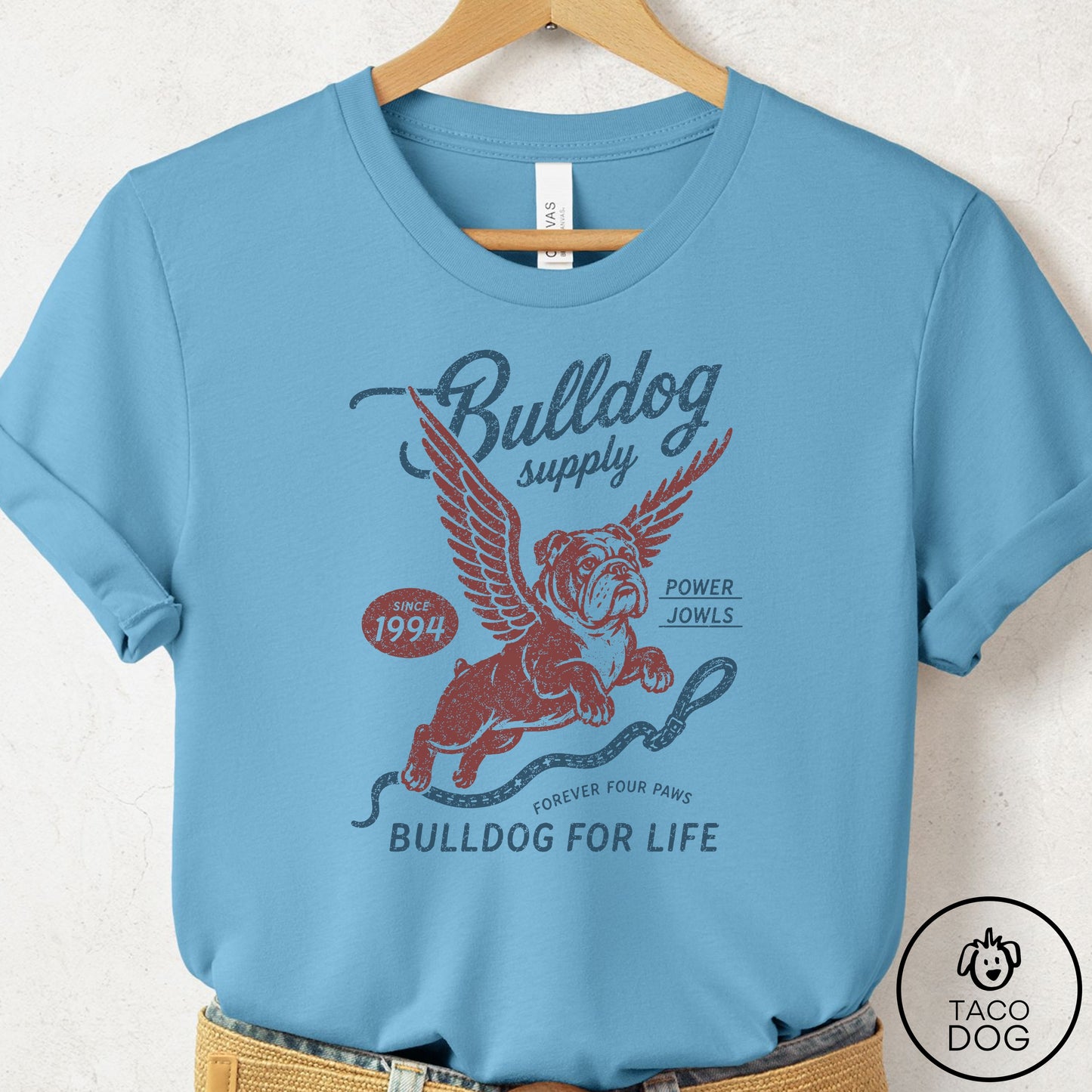 English Bulldog Supply T-Shirt Ocean Blue Taco-Dog