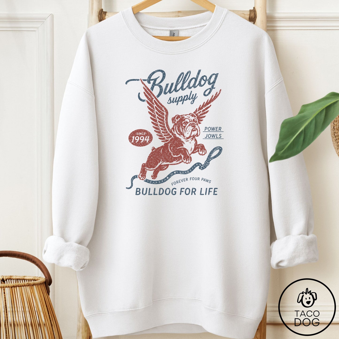 English Bulldog Supply Sweatshirt White Taco-Dog