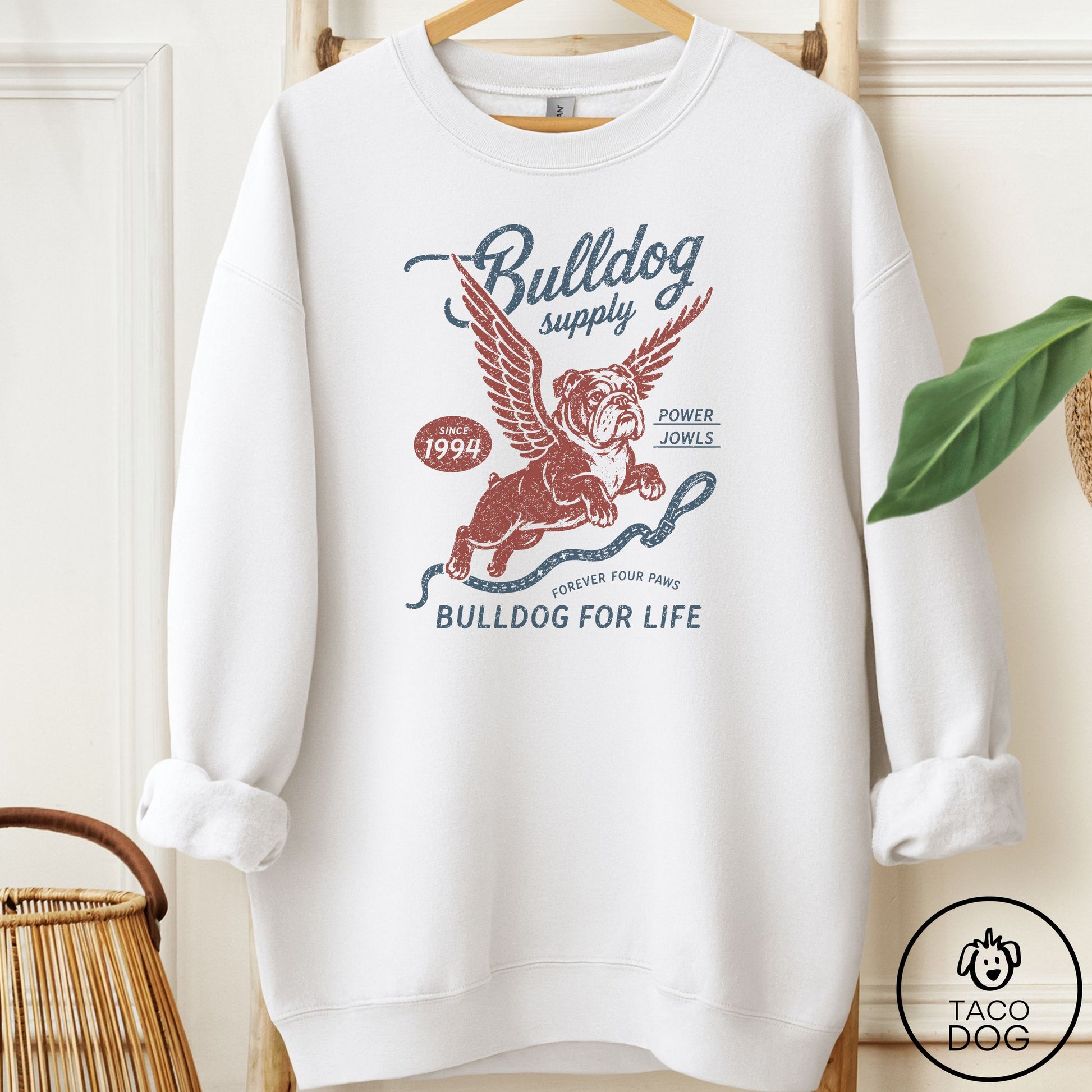 English Bulldog Supply Sweatshirt White Taco-Dog