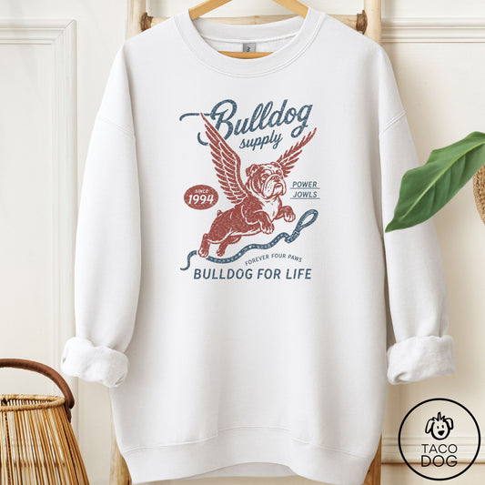 English Bulldog Supply Sweatshirt White Taco-Dog