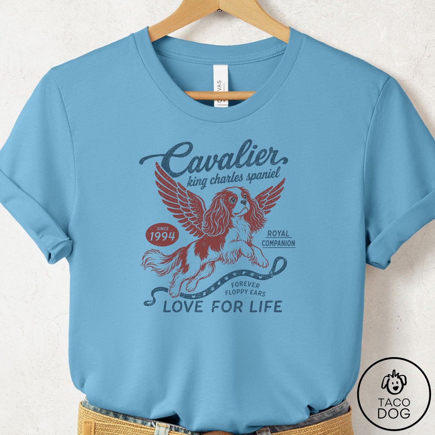 Cavalier King Charles Spaniel Supply T-Shirt Ocean Blue Taco-Dog