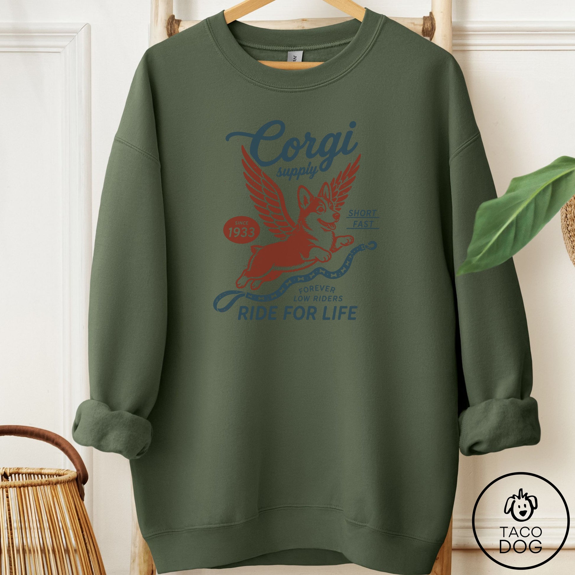Corgi Supply Sweatshirt Military Green Taco-Dog