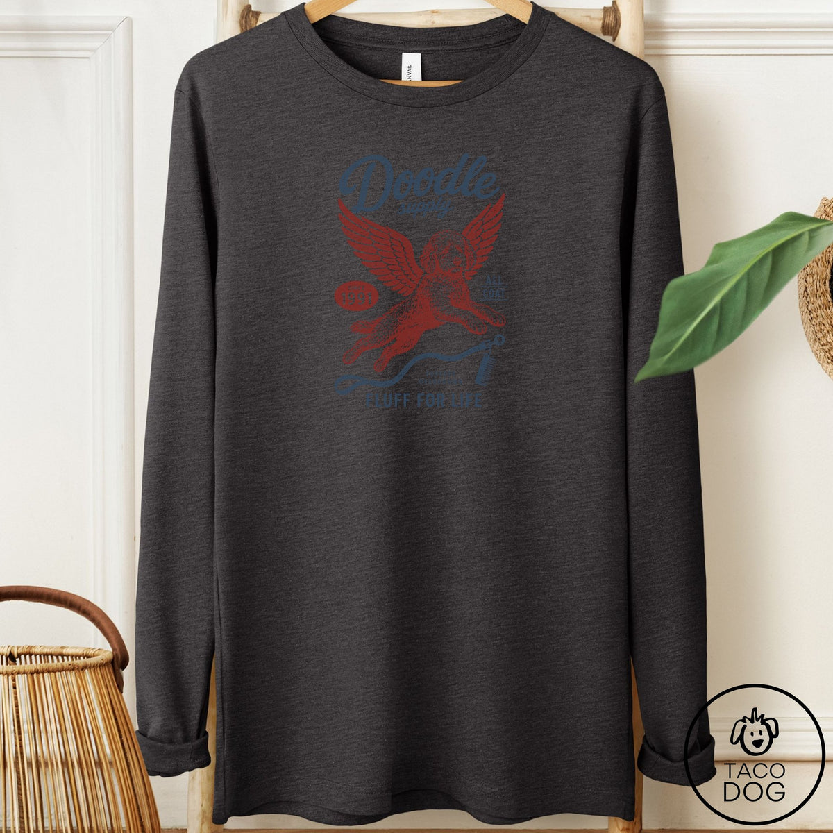 Doodle Supply Long Sleeve Tee Dark Grey Heather Taco-Dog