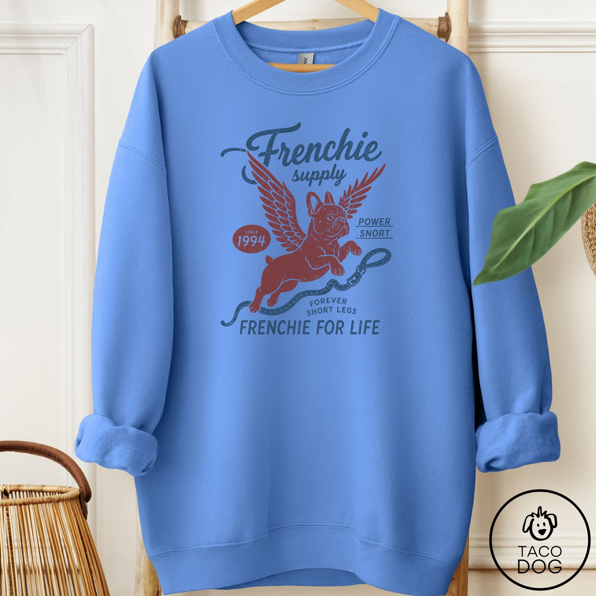 French Bulldog Frenchie Supply Sweatshirt Carolina Blue Taco-Dog