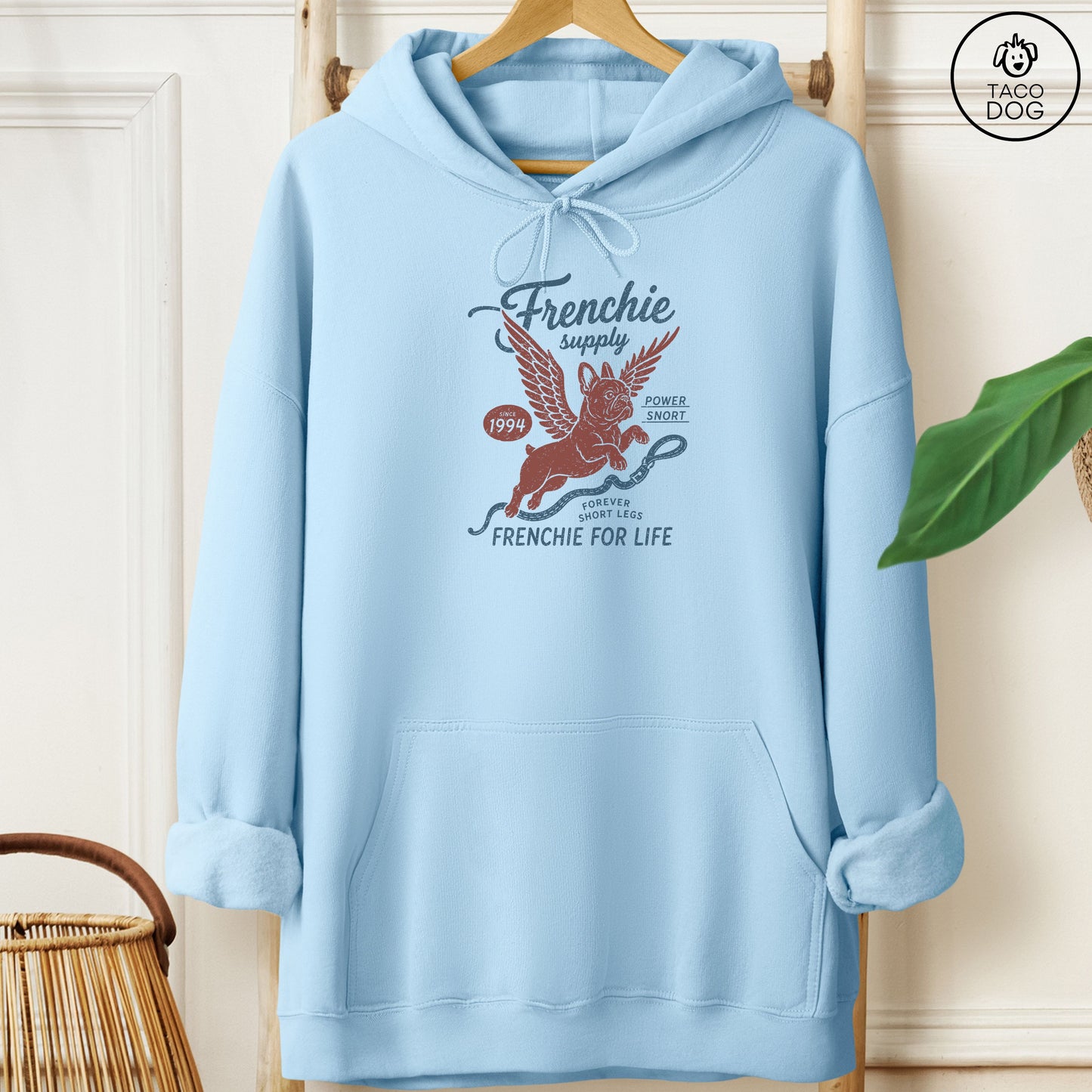 French Bulldog Frenchie Supply Hoodie Light Blue Taco-Dog