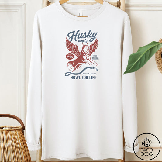 Husky Supply Long Sleeve Tee White Taco-Dog