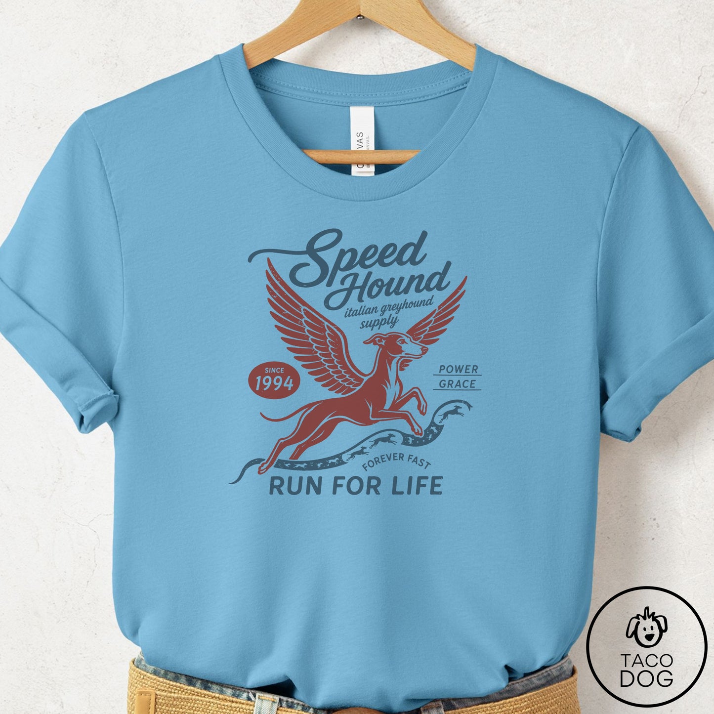 Italian Greyhound Whippet Supply T-Shirt Ocean Blue Taco-Dog