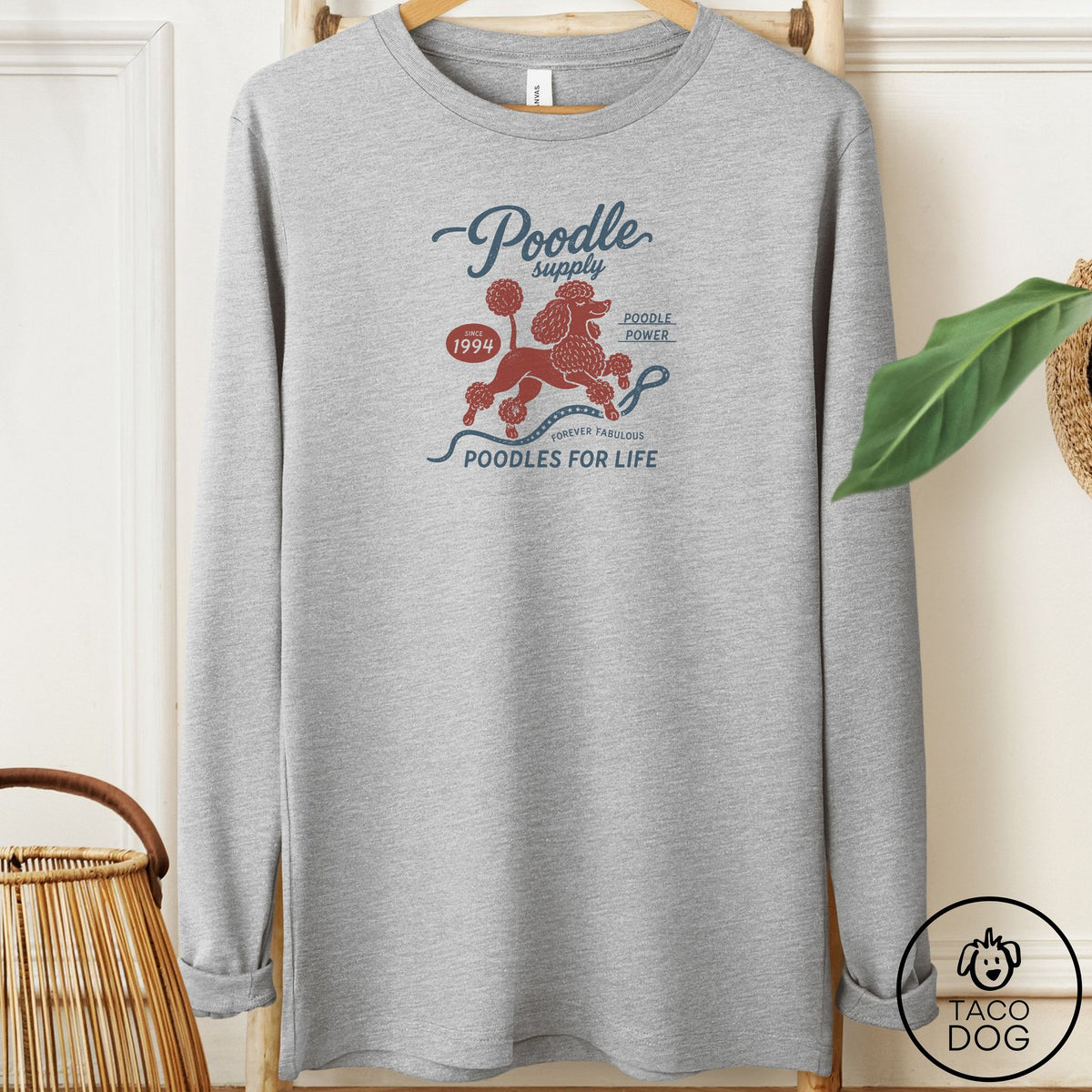 Poodle Supply Long Sleeve Tee Athletic Heather Taco-Dog