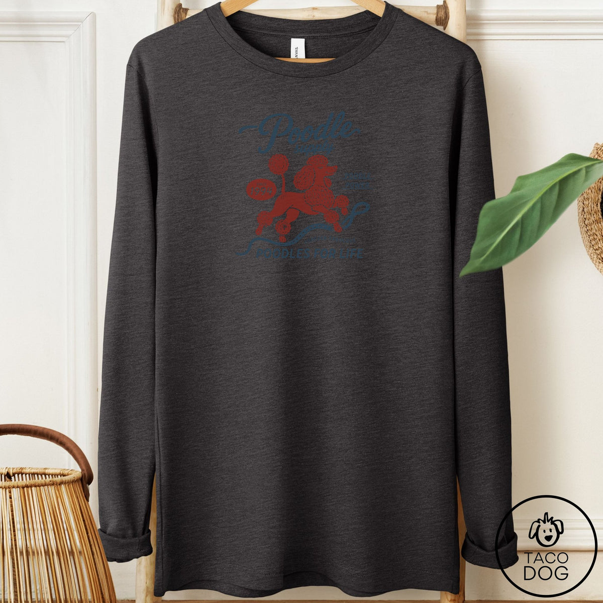Poodle Supply Long Sleeve Tee Dark Grey Heather Taco-Dog