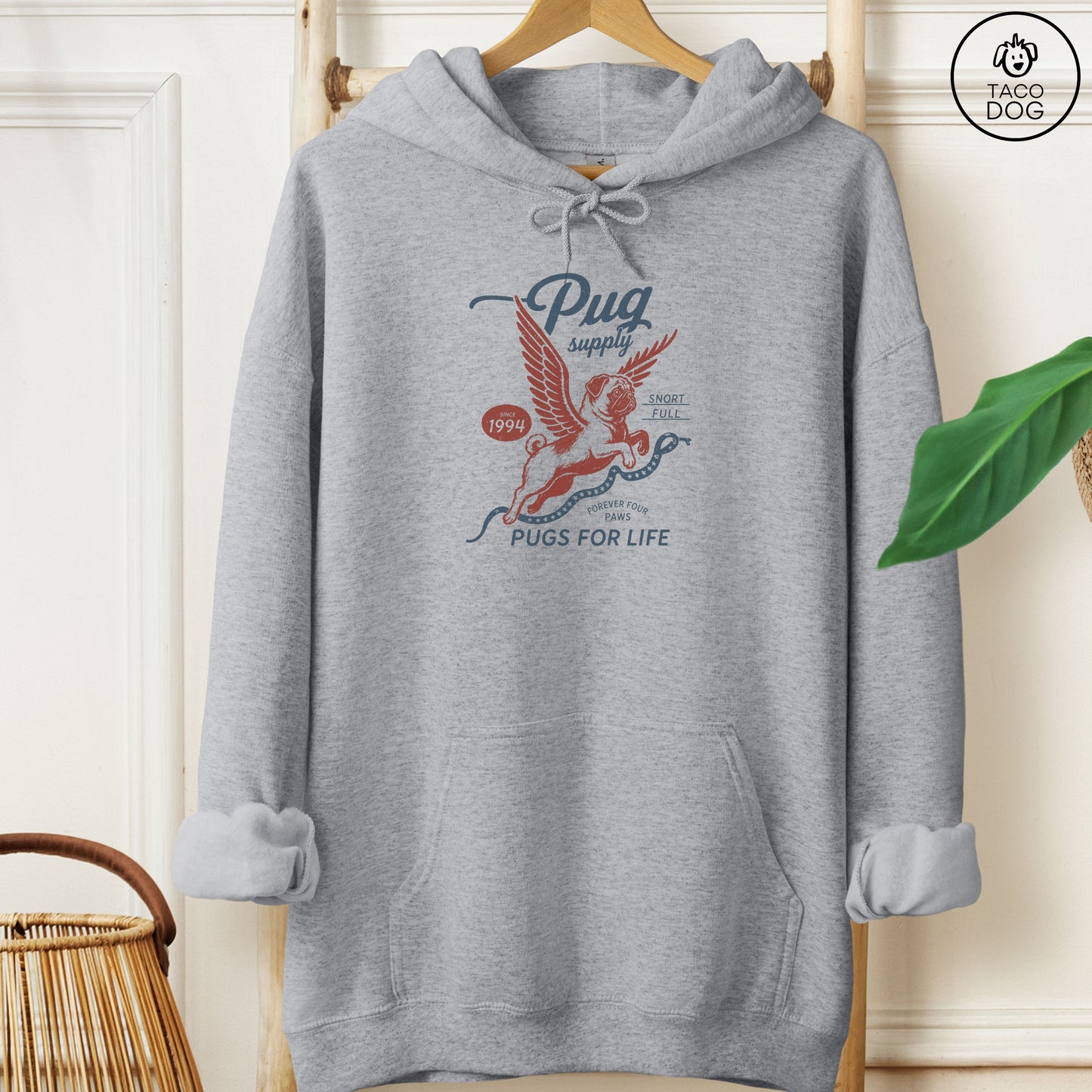Pug Supply Hoodie Graphite Heather Taco-Dog
