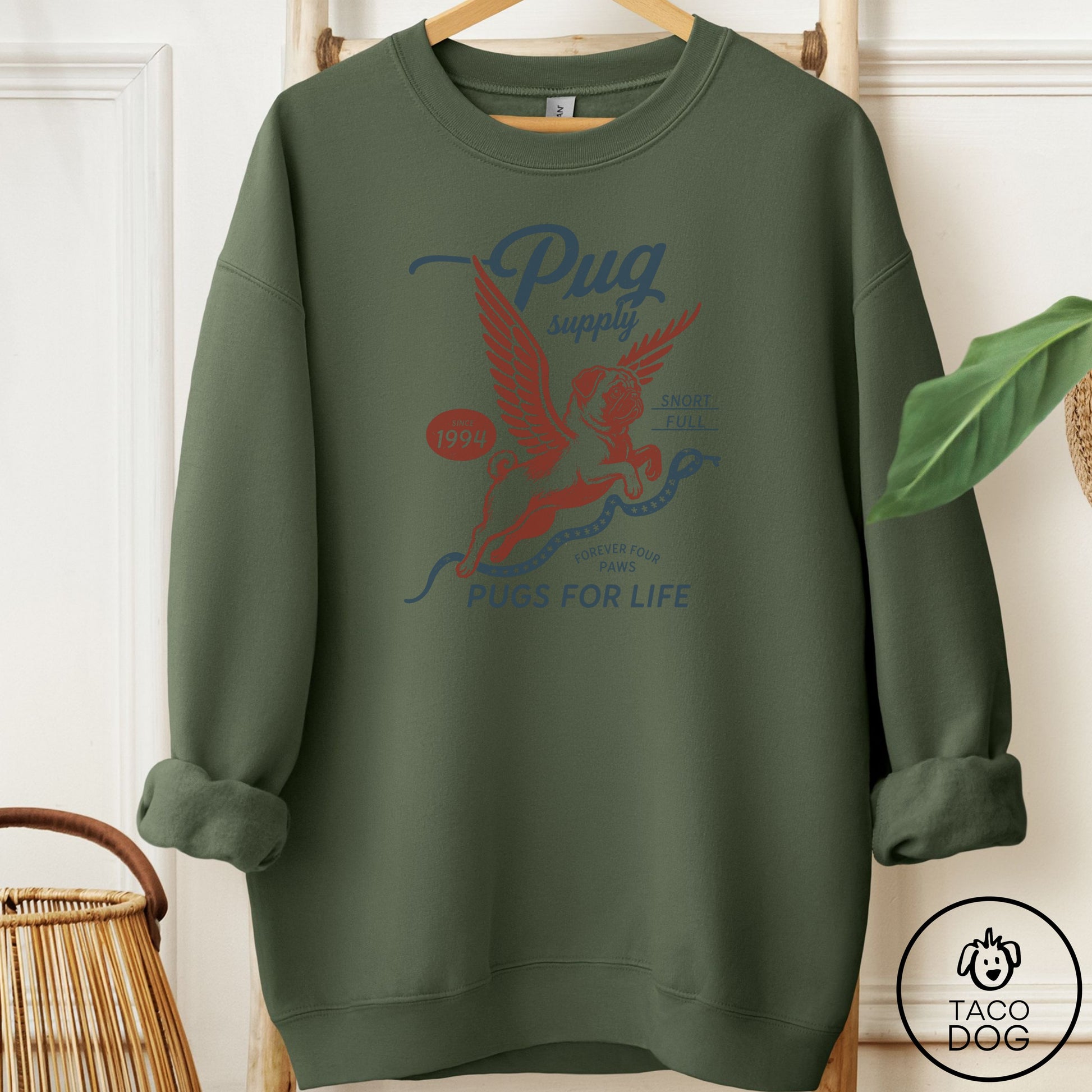 Pug Supply Sweatshirt Military Green Taco-Dog