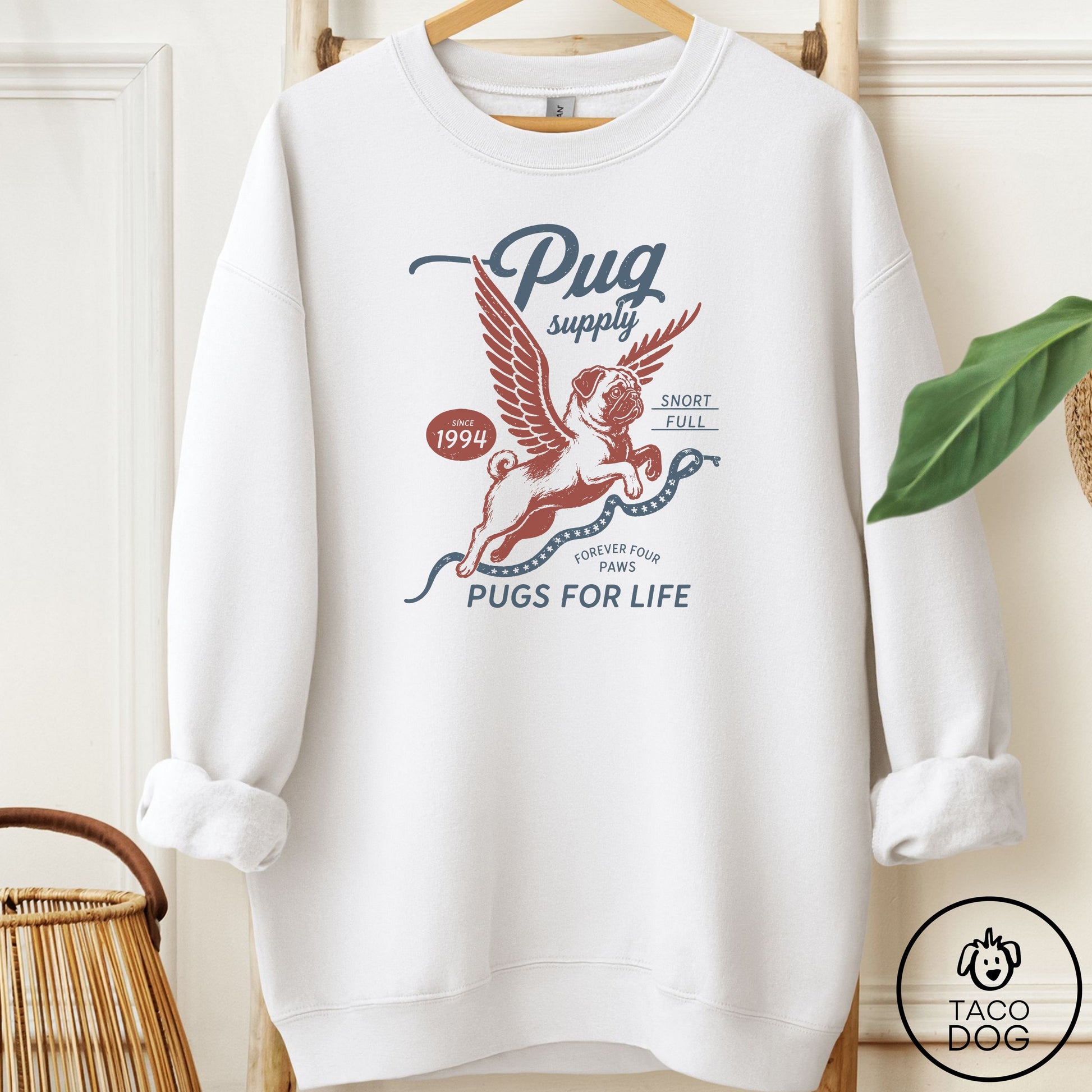 Pug Supply Sweatshirt White Taco-Dog