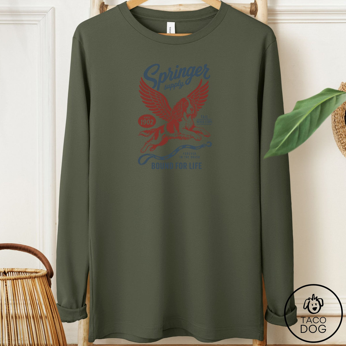 Springer Spaniel Supply Long Sleeve Tee Military Green Taco-Dog