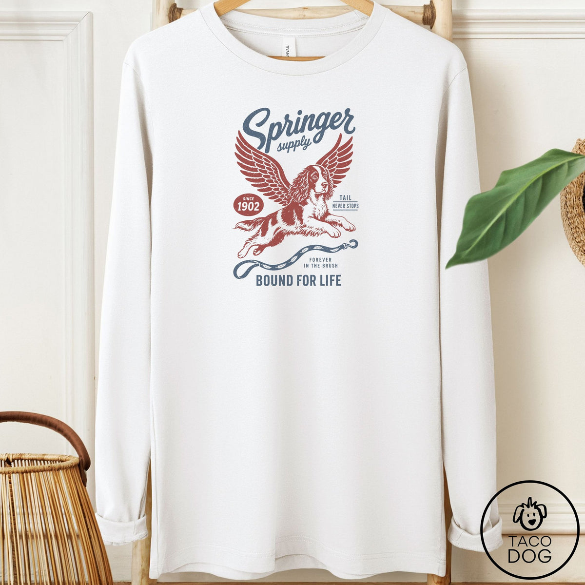 Springer Spaniel Supply Long Sleeve Tee White Taco-Dog