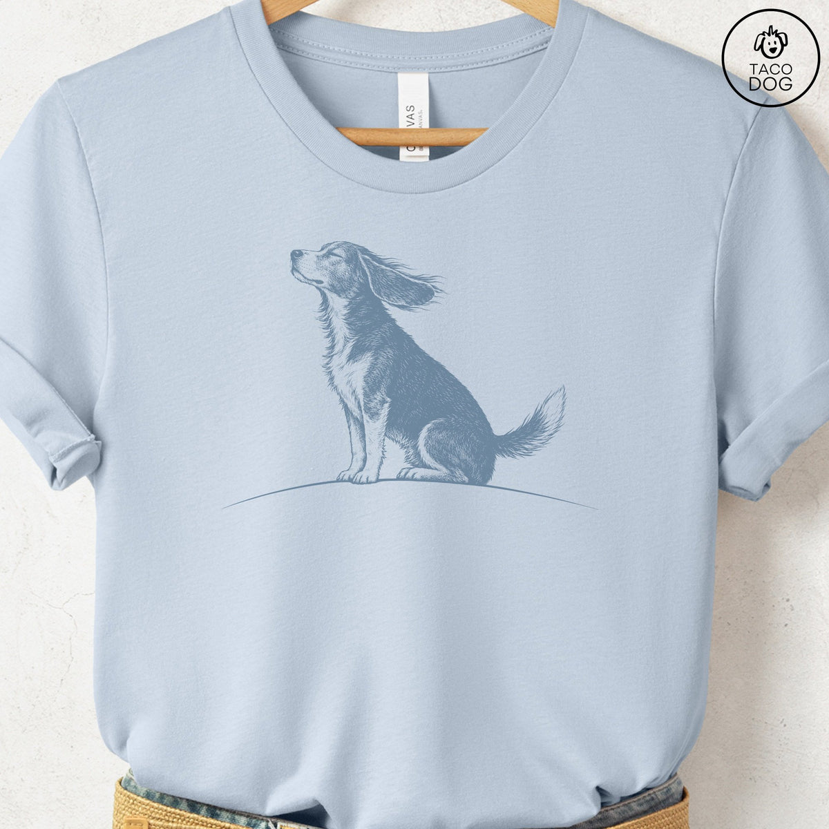 Beagle Tail Wind T-Shirt Light Blue Taco-Dog