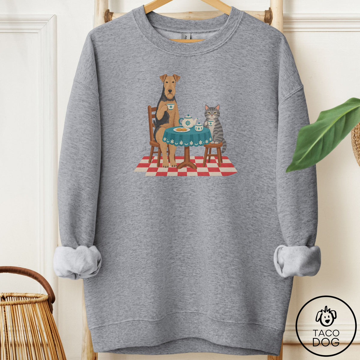Airedale Tea With The Enemy Sweatshirt Graphite Heather Taco-Dog