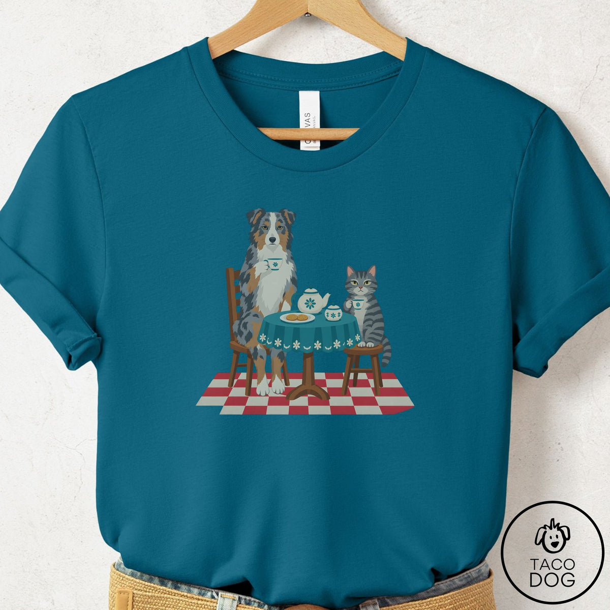 Australian Shepherd Tea With The Enemy T-Shirt Deep Teal Taco-Dog