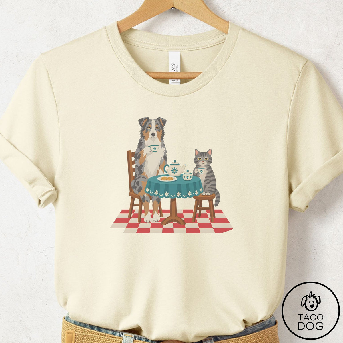 Australian Shepherd Tea With The Enemy T-Shirt Natural Taco-Dog
