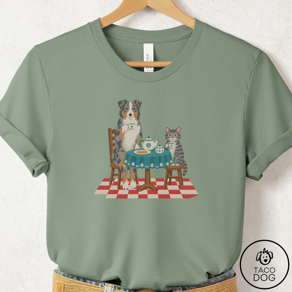 Australian Shepherd Tea With The Enemy T-Shirt Sage Taco-Dog