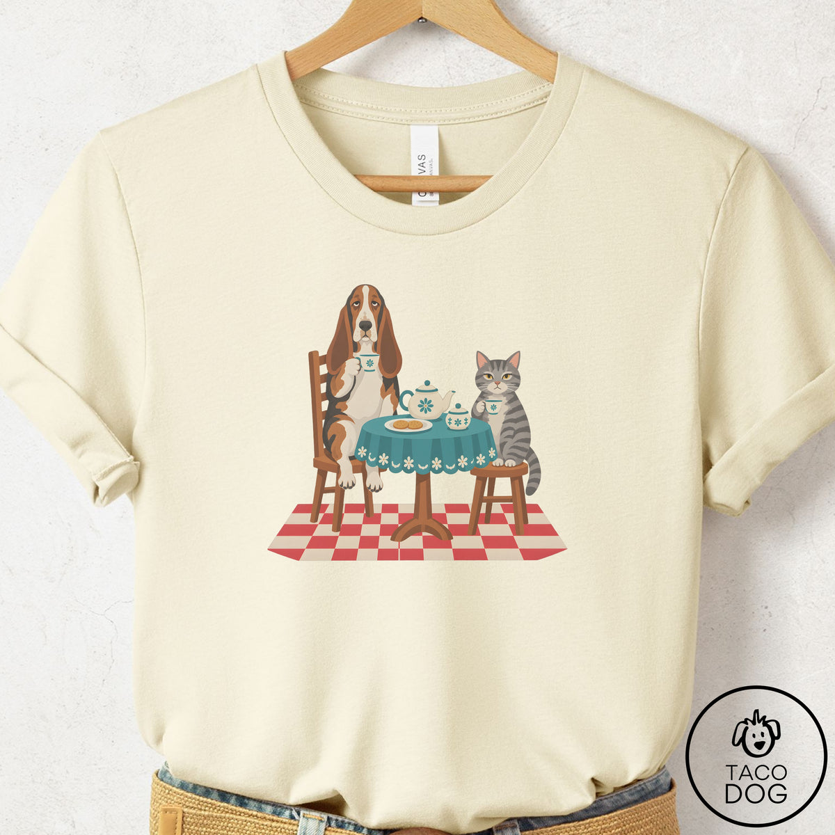 Basset Hound Tea With The Enemy T-Shirt Natural Taco-Dog
