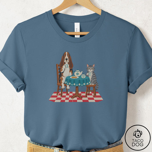 Basset Hound Tea With The Enemy T-Shirt Steel Blue Taco-Dog