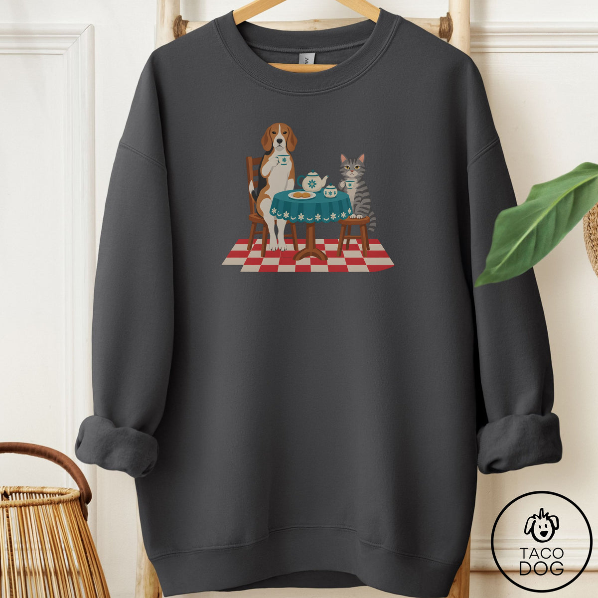 Beagle Tea With The Enemy Sweatshirt Charcoal Taco-Dog