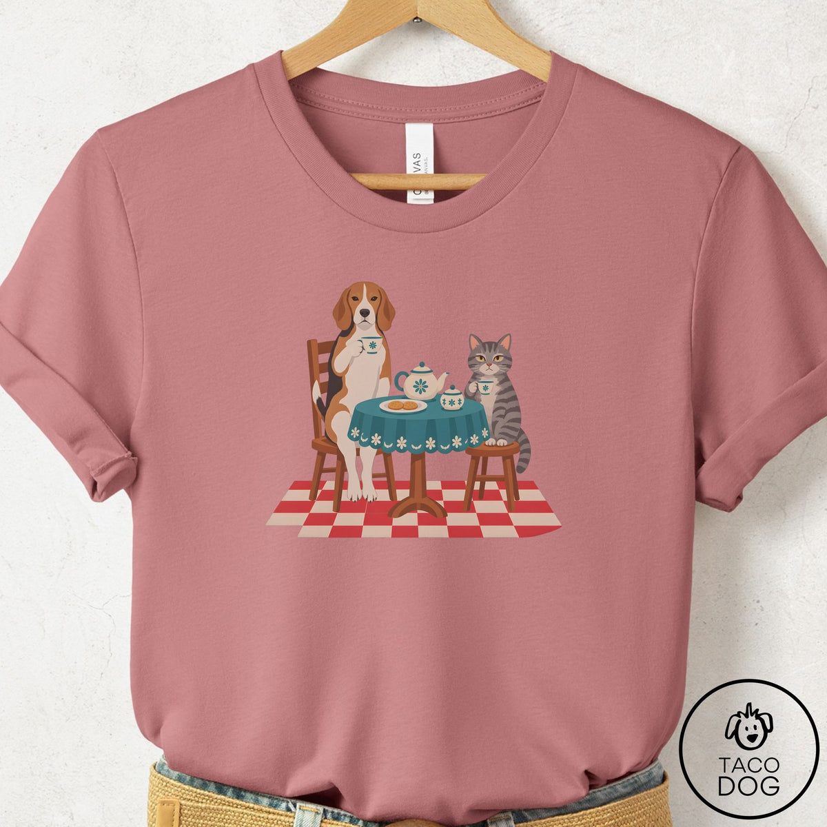 Beagle Tea With The Enemy T-Shirt Mauve Taco-Dog