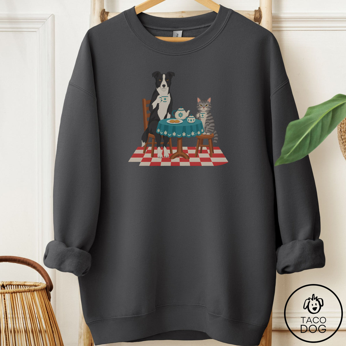 Border Collie Tea With The Enemy Sweatshirt Charcoal Taco-Dog