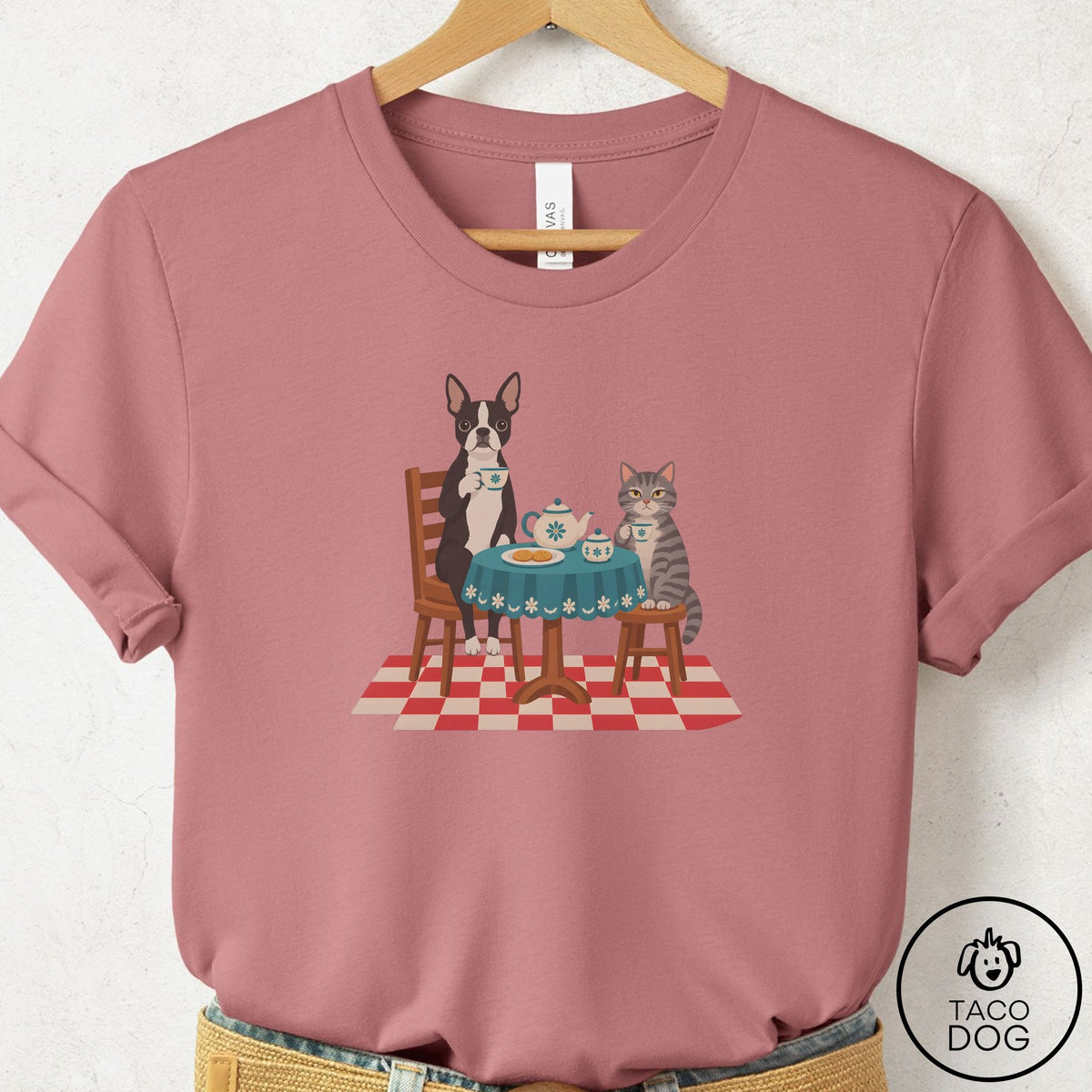 Boston Terrier Tea With The Enemy T-Shirt Mauve Taco-Dog